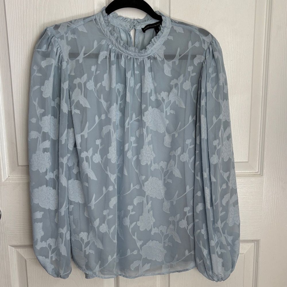 White House Black Market Light Blue Floral Sheer Blouse with Tank Size Medium